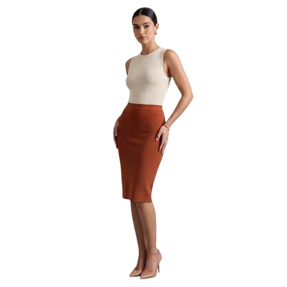 Blush & Bombers Tic Toc Pencil High Waist Bandage Skirt Tan Brown Women's Size S